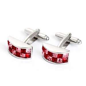 EXQUISITE RED STONE CURVED SILVER CUFFLINK