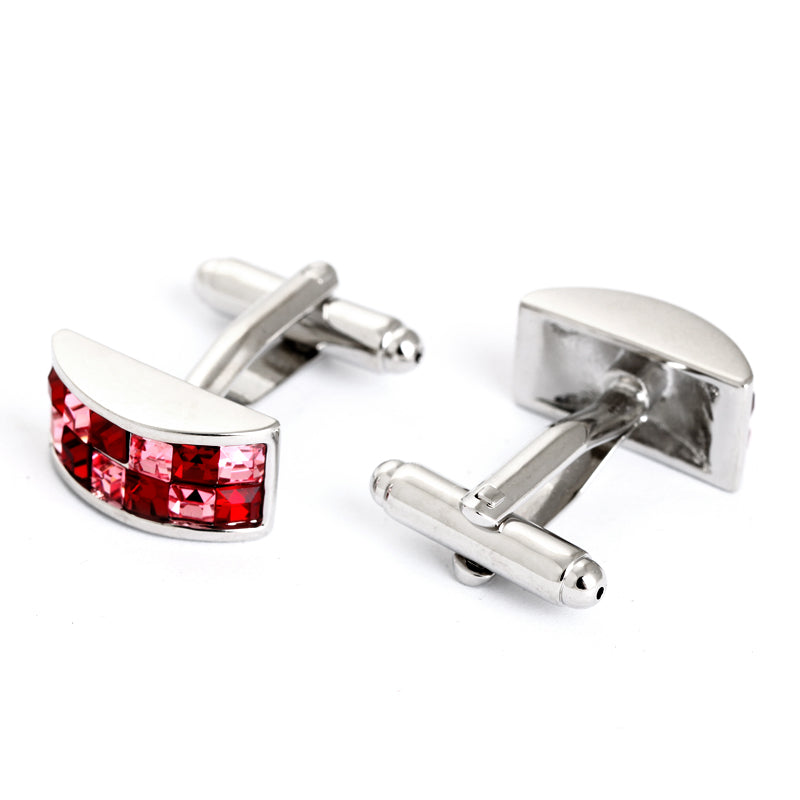 EXQUISITE RED STONE CURVED SILVER CUFFLINK