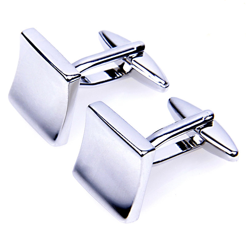 SOLID CURVED SQUARE SILVER CUFFLINKS