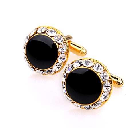 BLACK AND CLEAR CRYSTAL GOLD CUFFLINK