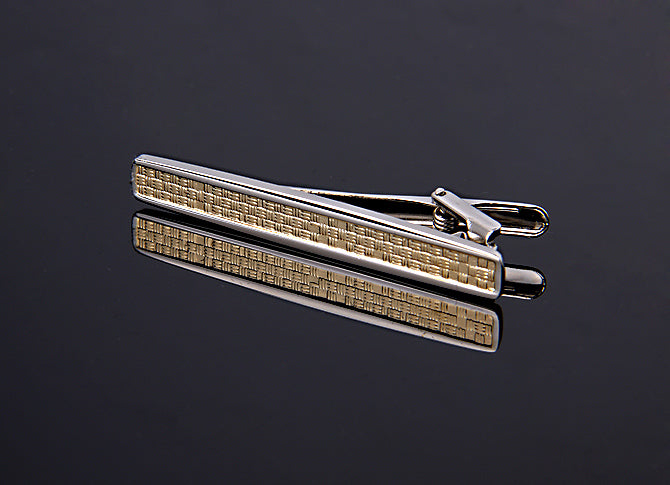 GOLD AND SILVER BASKET WEAVE TIE CLIPS