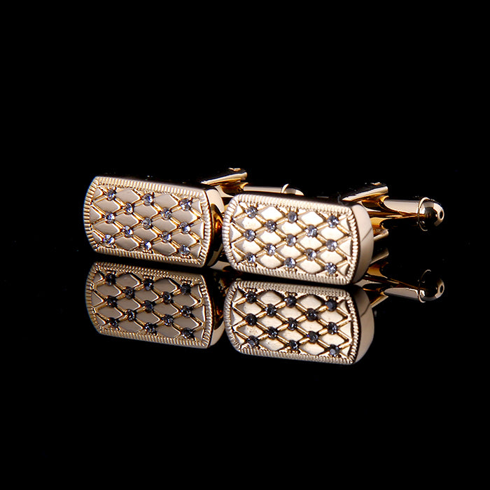 CRYSTAL INLAID ENGRAVED GOLD PLATED CUFFLINKS