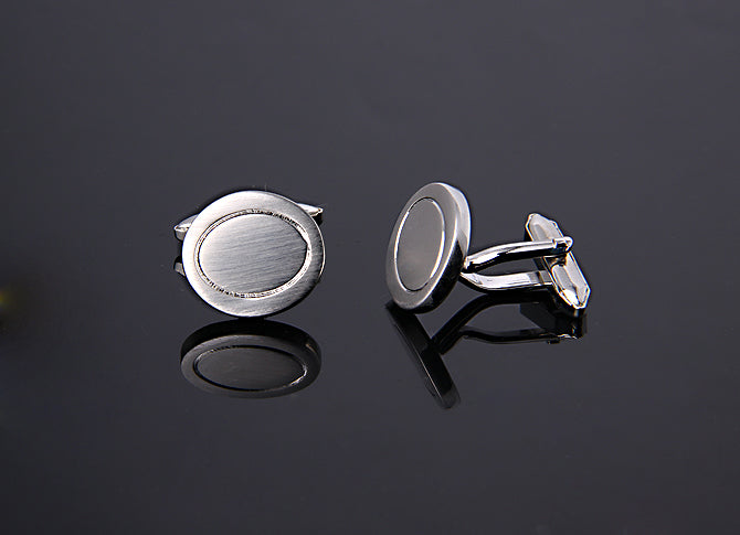 BRUSHED SILVER OVAL CUFFLINKS