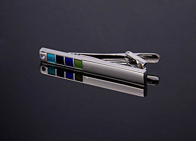 SILVER MULTI ENAMELED AND STONE TIE CLIPS