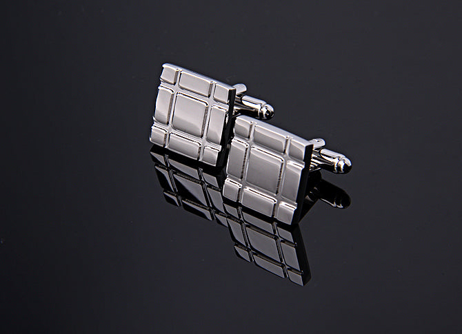 SQUARE PARALLEL LINE SILVER CUFFLINKS