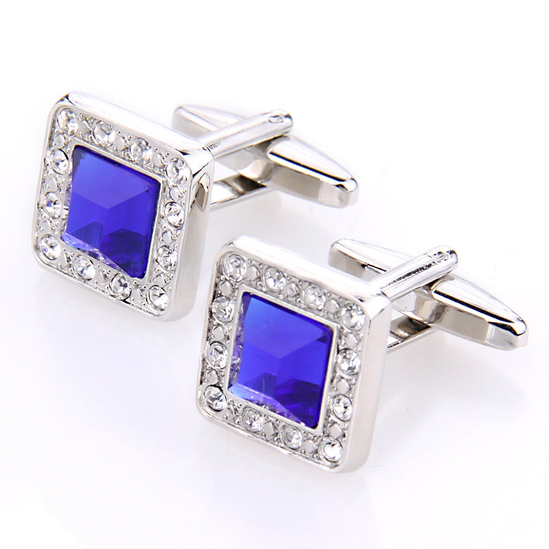 SAPPHIRE AND CLEAR CRYSTAL SILVER CUFFLINK