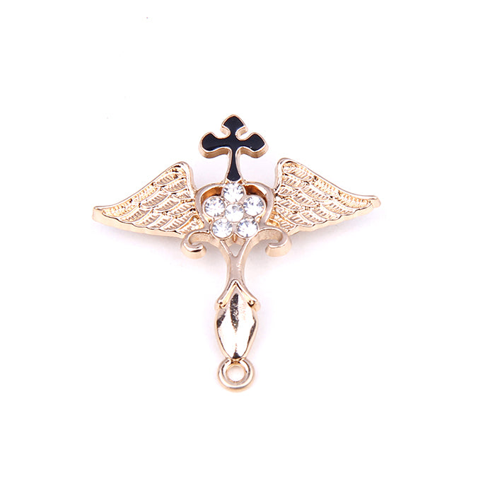 CHRISTIAN CROSS AND ANGEL WINGS STONE LAPEL PINS