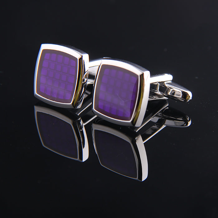 SILVER SQUARE ENAMELED CUFFLINKS