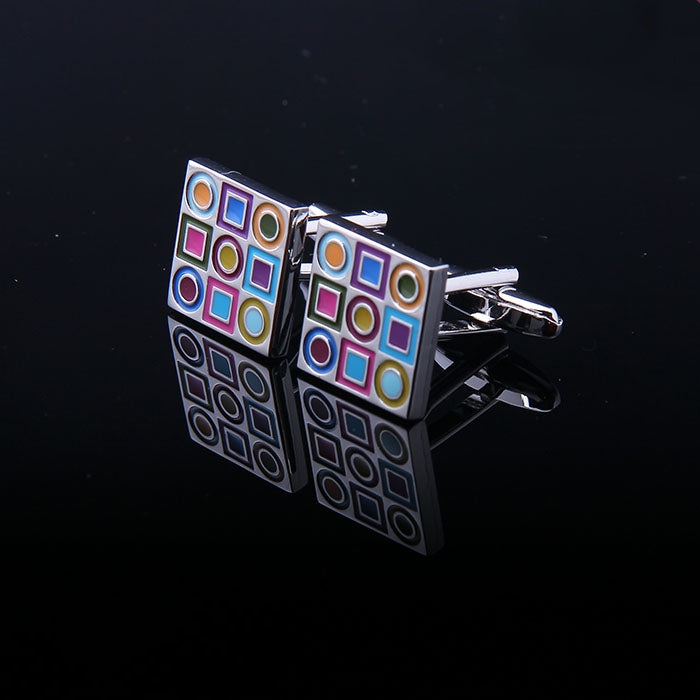 SILVER SQUARE MULTI COLOR ENAMELED CUFFLINKS