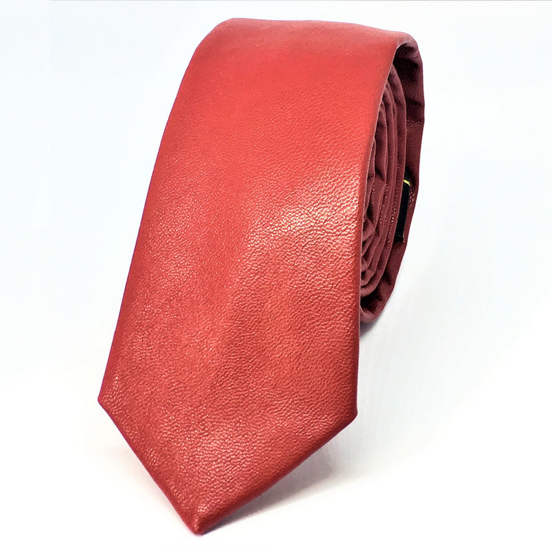 RED FAUX LEATHER SKINNY TIES