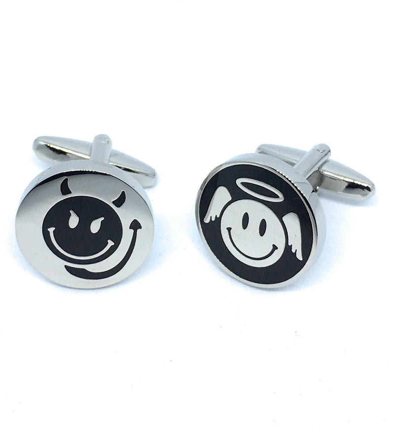 ANGEL AND EVIL SMILEY FACE METAL CUFFLINKS