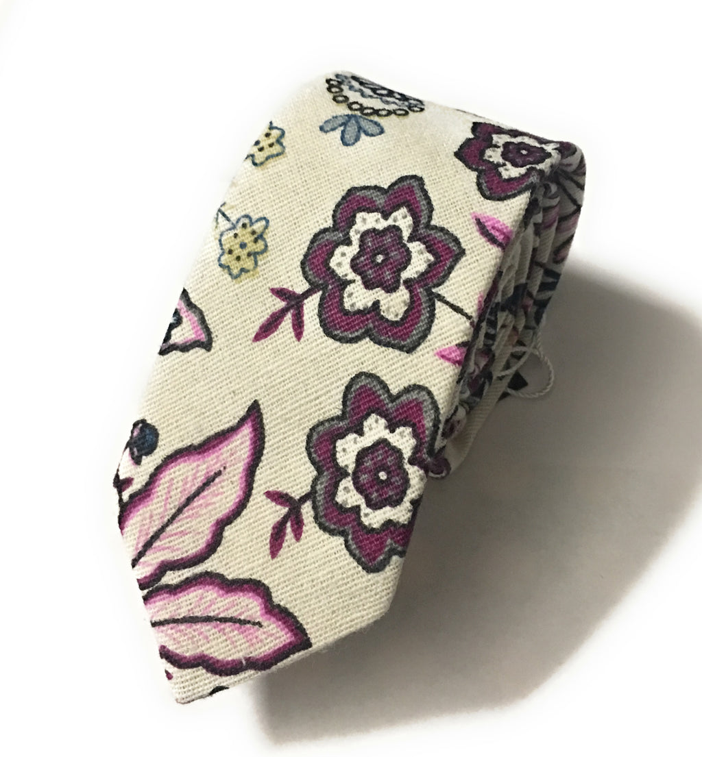 FLORAL PRINTED COTTON LINEN TIES